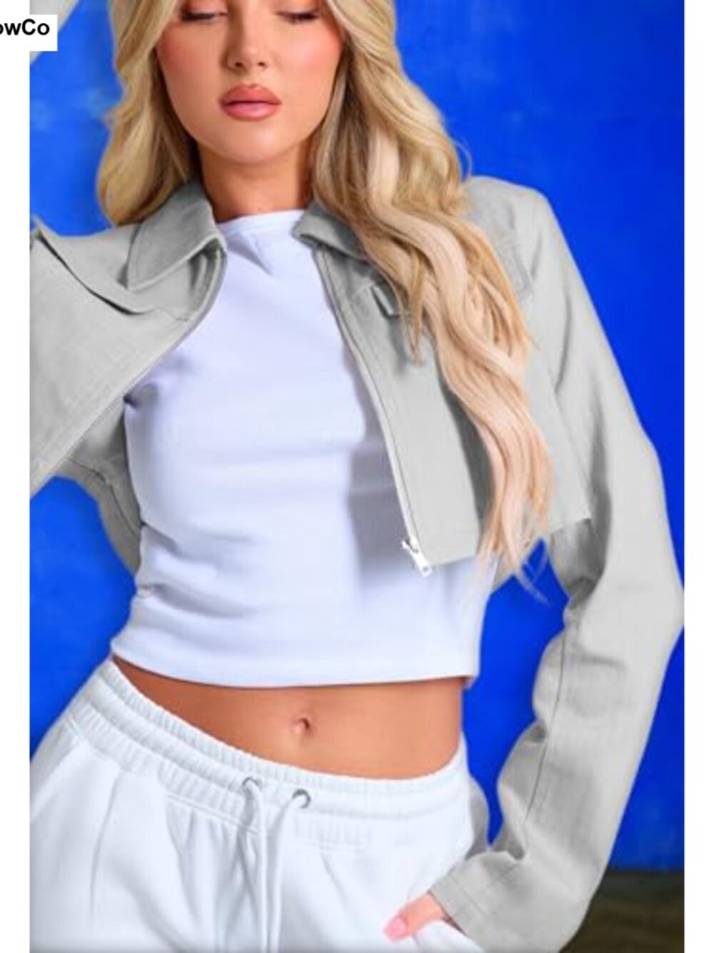 Cropped Zip Up Casual Jacket with Lapel Collar and Chest Pockets - Picture 6 of 6